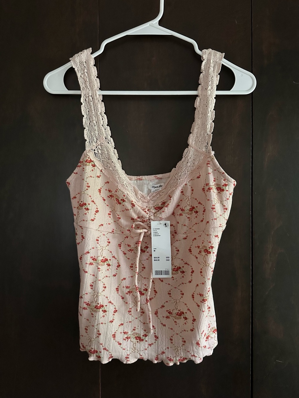 UO Kimchi Blue Blush Pink Floral Lace-Trim Tank - Picture 3 of 8
